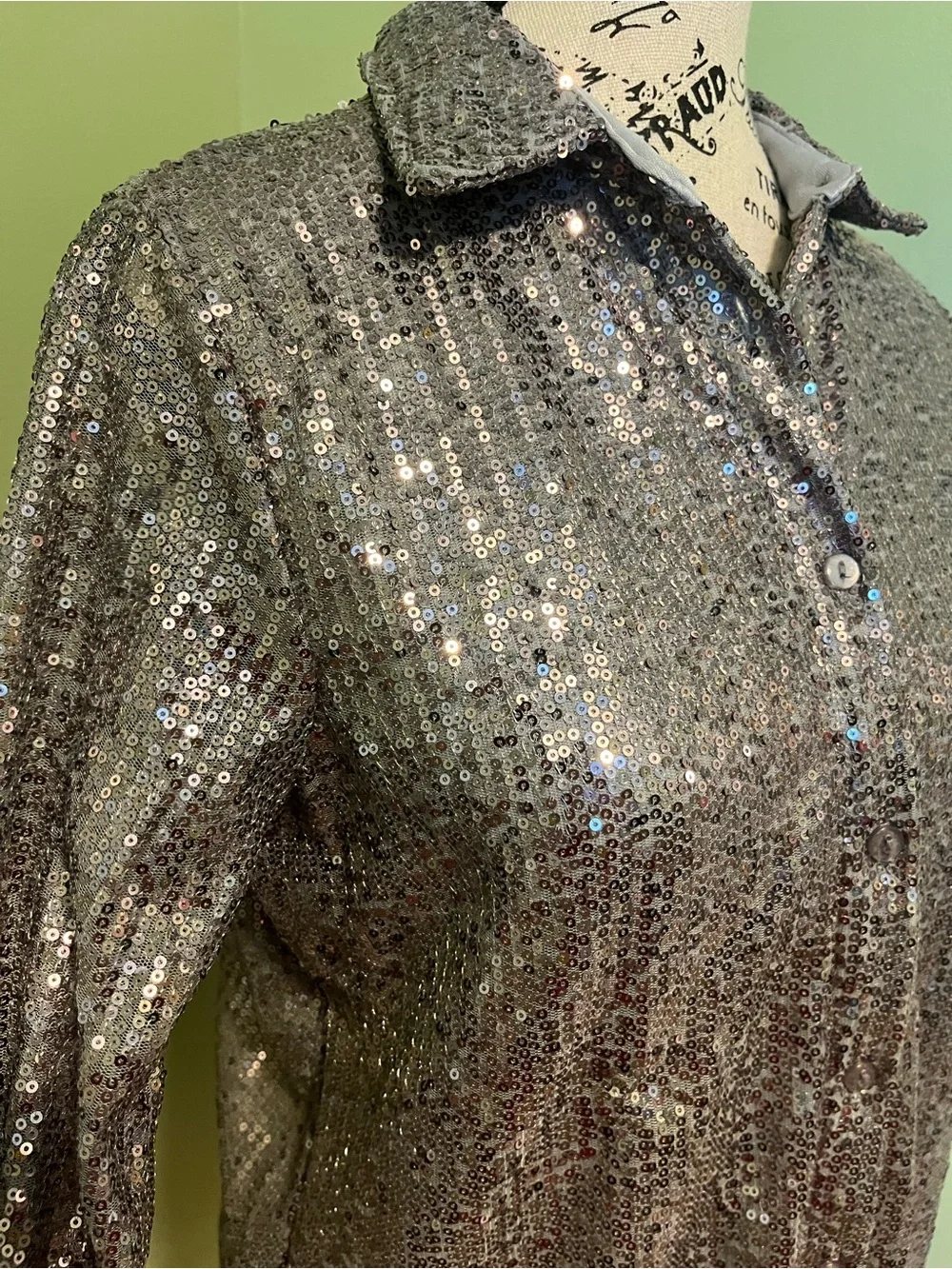 Sequin Button-Front Shirt - Silver